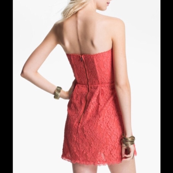 FREE PEOPLE Pink Salmon Lace Eyelet Strapless Bohemian Party Dress Size 12 - Picture 4 of 5
